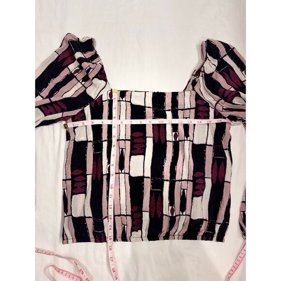 Anthropologie The Odells Eloise Purple Abstract Elastic Waist Blouse Size Small - Picture 8 of 9